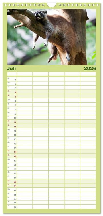 Produktbild: Familienplaner 2026 - Tierkalender 2026 mit 5 Spalten (Wandkalender, 21 x 45 cm) CALVENDO