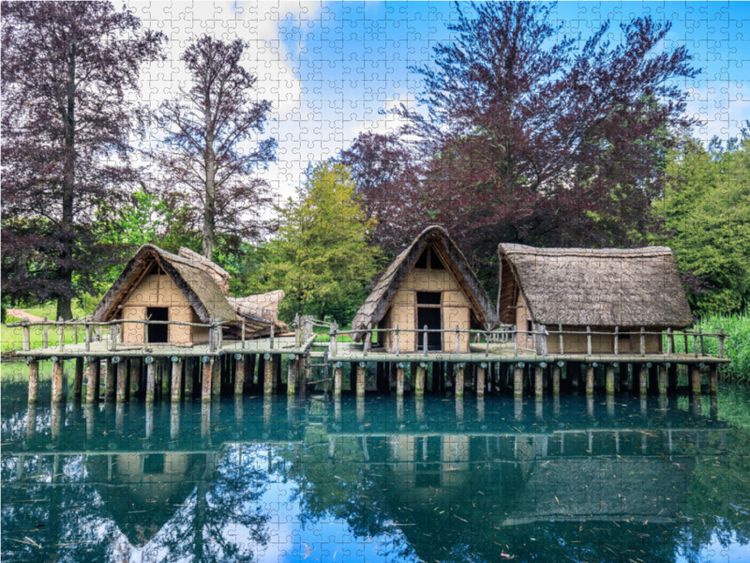 Produktbild: CALVENDO Puzzle Pfahlbauer-Siedlung im Bally Park Sch&ouml;nenwerd in der Schweiz | 1000 Teile Lege-Gr&ouml;&szlig;e 64x48cm Foto-Puzzle f&uuml;r gl&uuml;ckliche Stunden