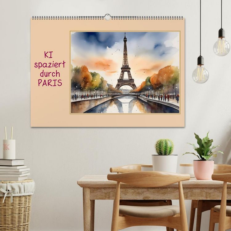 Produktbild: KI spaziert durch Paris (Wandkalender 2026 DIN A2 quer), CALVENDO Monatskalender