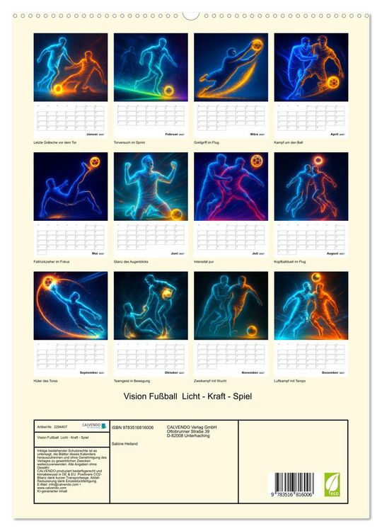 Produktbild: Vision Fu&szlig;ball Licht - Kraft - Spiel (hochwertiger Premium Wandkalender 2027 DIN A2 hoch), Kunstdruck in Hochglanz
