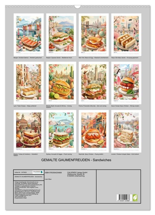 Produktbild: GEMALTE GAUMENFREUDEN - Sandwiches (Wandkalender 2027 DIN A2 hoch), CALVENDO Monatskalender