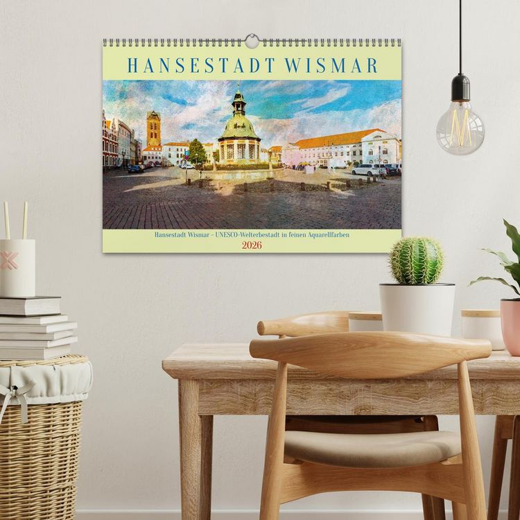 Produktbild: Hansestadt Wismar - UNESCO-Welterbestadt in feinen Aquarellfarben (Wandkalender 2026 DIN A3 quer), CALVENDO Monatskalender
