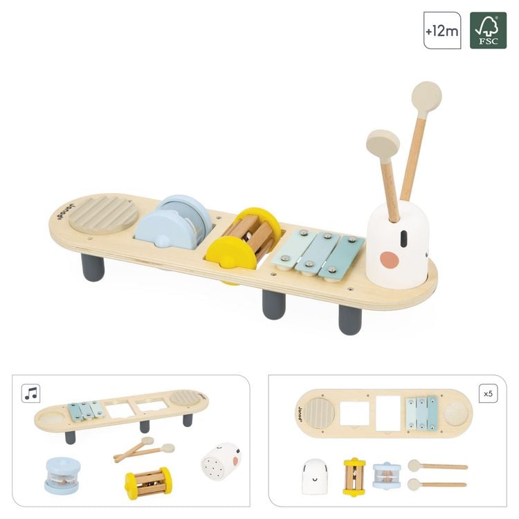 Produktbild: Musikspielzeug Raupe mit 5 Instrumenten &ndash; Holz-Aktivit&auml;tsspiel ab 18 Monaten