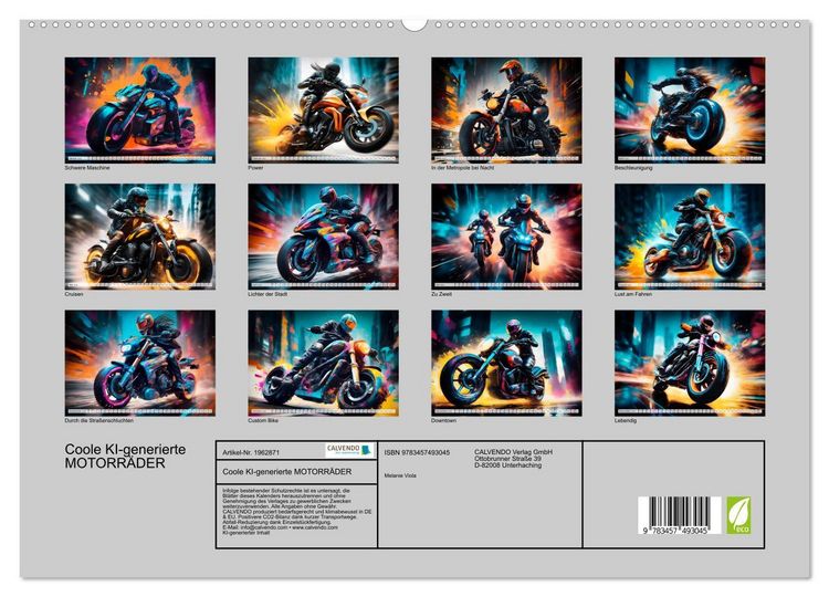 Produktbild: Coole KI-generierte MOTORR&Auml;DER (hochwertiger Premium Wandkalender 2026 DIN A2 quer), Kunstdruck in Hochglanz