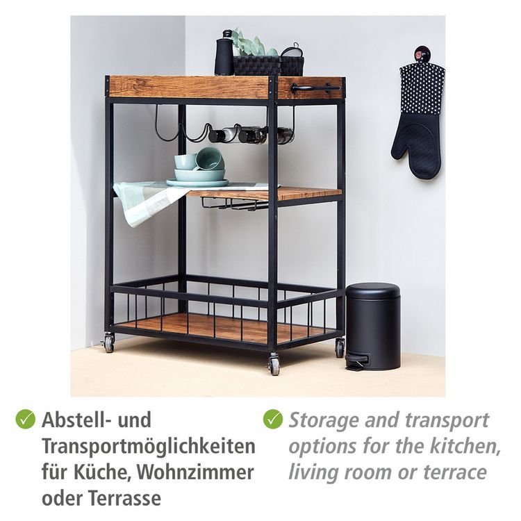 Produktbild: K&uuml;chenwagen Mod. Rustico, mit Weinglashalter und Flaschenhalte