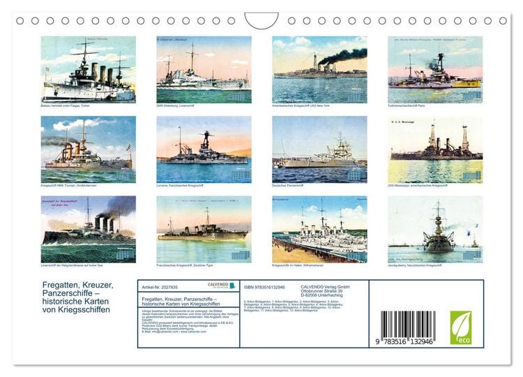 Produktbild: Fregatten, Kreuzer, Panzerschiffe &ndash; historische Karten von Kriegsschiffen (Wandkalender 2026 DIN A4 quer), CALVENDO Monatskalender