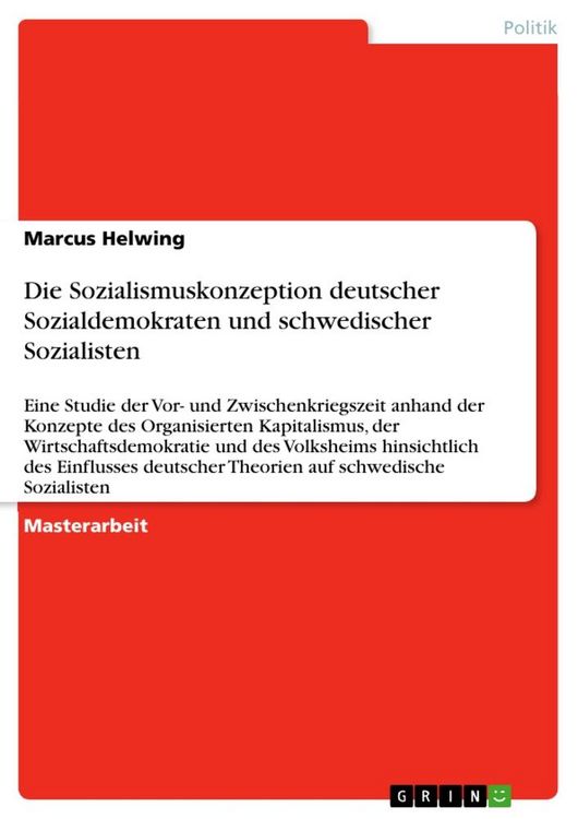 Produktbild: Die Sozialismuskonzeption deutscher Sozialdemokraten und schwedischer Sozialisten