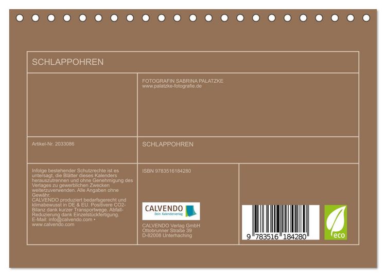 Produktbild: SCHLAPPOHREN (Tischkalender 2026 DIN A5 quer), CALVENDO Monatskalender