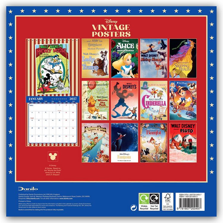 Produktbild: Disney Vintage Posters &ndash; Disney Filmplakate &ndash; Offizieller Kalender 2027 &ndash; Wandkalender