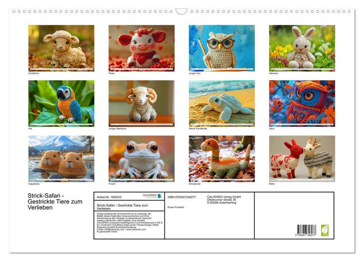 Produktbild: Strick-Safari - Gestrickte Tiere zum Verlieben (Wandkalender 2026 DIN A2 quer), CALVENDO Monatskalender