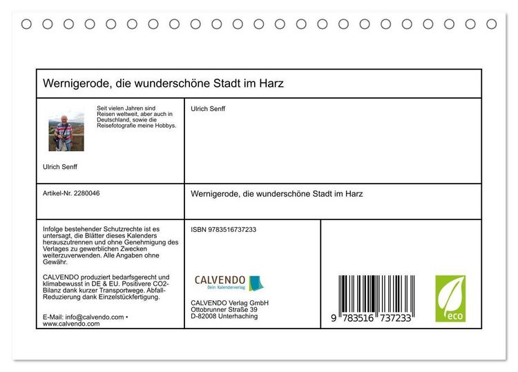 Produktbild: Wernigerode, die wundersch&ouml;ne Stadt im Harz (Tischkalender 2026 DIN A5 quer), CALVENDO Monatskalender