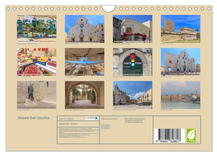 Produktbild: Altstadt Bari Vecchia (Wandkalender 2026 DIN A4 quer), CALVENDO Monatskalender