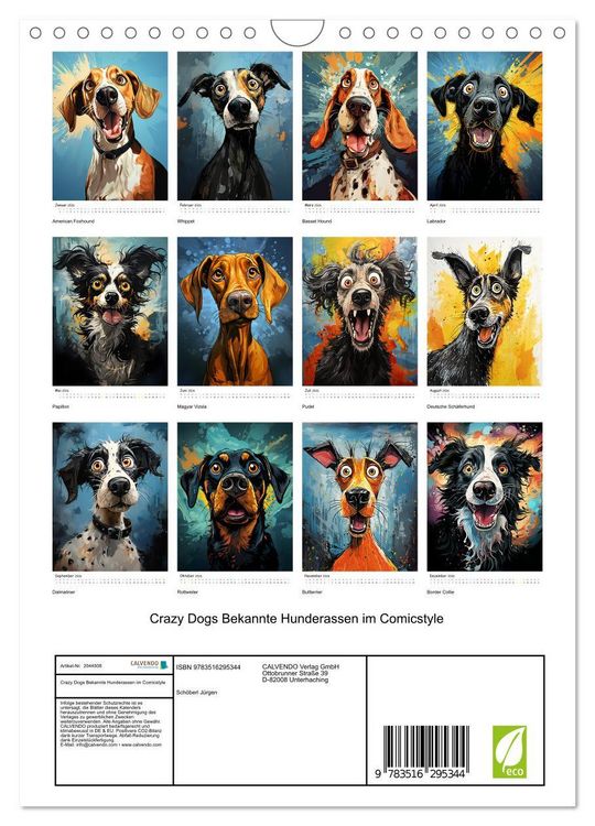 Produktbild: Crazy Dogs Bekannte Hunderassen im Comicstyle (Wandkalender 2026 DIN A4 hoch), CALVENDO Monatskalender