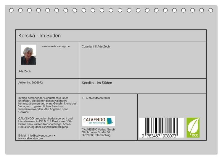 Produktbild: Korsika - Im S&uuml;den (Tischkalender 2026 DIN A5 quer), CALVENDO Monatskalender