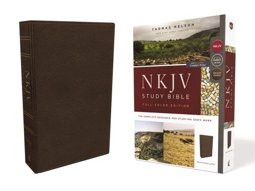 Produktbild: NKJV Study Bible, Premium Calfskin Leather, Brown, Full-Color, Red Letter Edition, Comfort Print