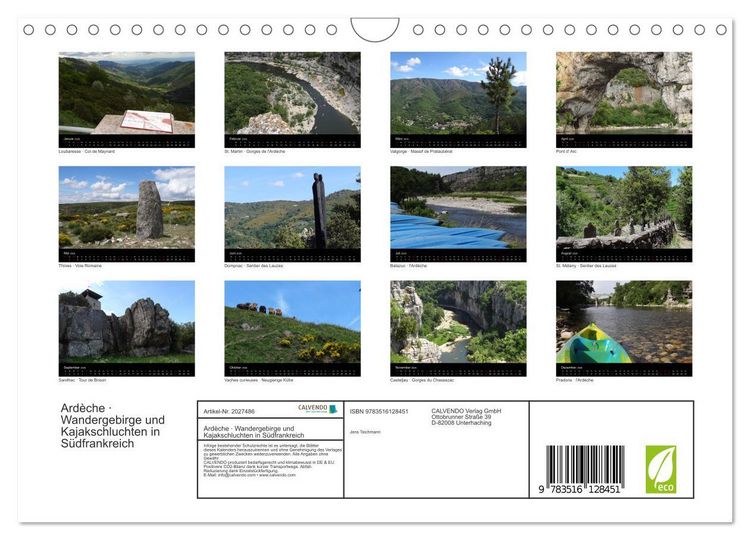 Produktbild: Ard&egrave;che &middot; Wandergebirge und Kajakschluchten in S&uuml;dfrankreich (Wandkalender 2026 DIN A4 quer), CALVENDO Monatskalender