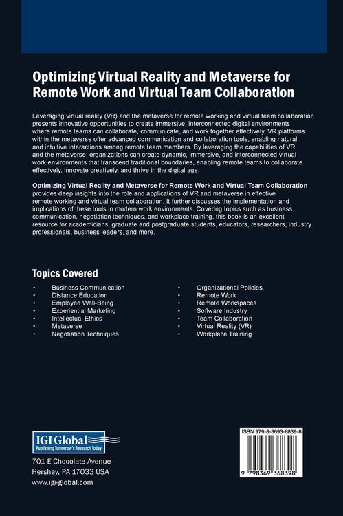 Produktbild: Optimizing Virtual Reality and Metaverse for Remote Work and Virtual Team Collaboration