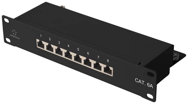 Produktbild: Renkforce RF-4870828 8 Port Netzwerk-Patchpanel 254mm (10\") CAT 6a 1 HE Best&uuml;ckt