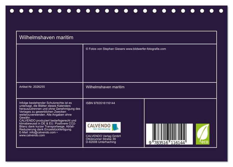 Produktbild: Wilhelmshaven maritim (Tischkalender 2026 DIN A5 quer), CALVENDO Monatskalender