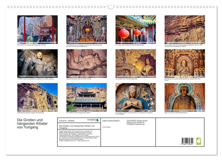 Produktbild: Die Grotten und h&auml;ngenden Kl&ouml;ster von Yungang (Wandkalender 2026 DIN A2 quer), CALVENDO Monatskalender