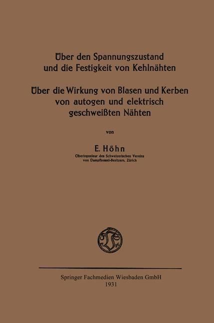 Produktbild: &Uuml;ber den Spannungszustand und die Festigkeit von Kehln&auml;hten