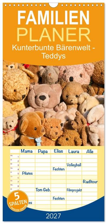Produktbild: Familienplaner 2027 - Kunterbunte B&auml;renwelt - Teddys mit 5 Spalten (Wandkalender, 21 x 45 cm) CALVENDO