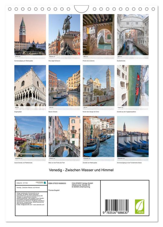 Produktbild: Venedig - Zwischen Wasser und Himmel (Wandkalender 2026 DIN A4 hoch), CALVENDO Monatskalender