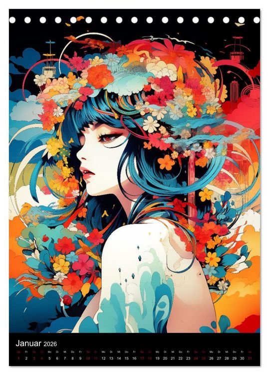 Produktbild: Manga Flower Girls (Tischkalender 2026 DIN A5 hoch), CALVENDO Monatskalender