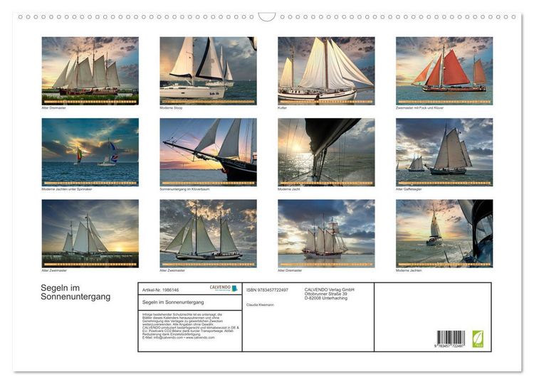 Produktbild: Segeln im Sonnenuntergang (Wandkalender 2026 DIN A2 quer), CALVENDO Monatskalender