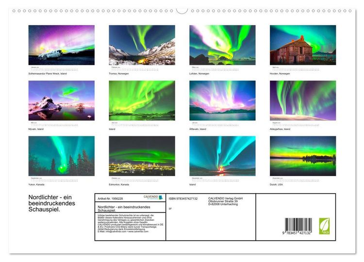 Produktbild: Nordlichter - ein beeindruckendes Schauspiel. (hochwertiger Premium Wandkalender 2026 DIN A2 quer), Kunstdruck in Hochglanz