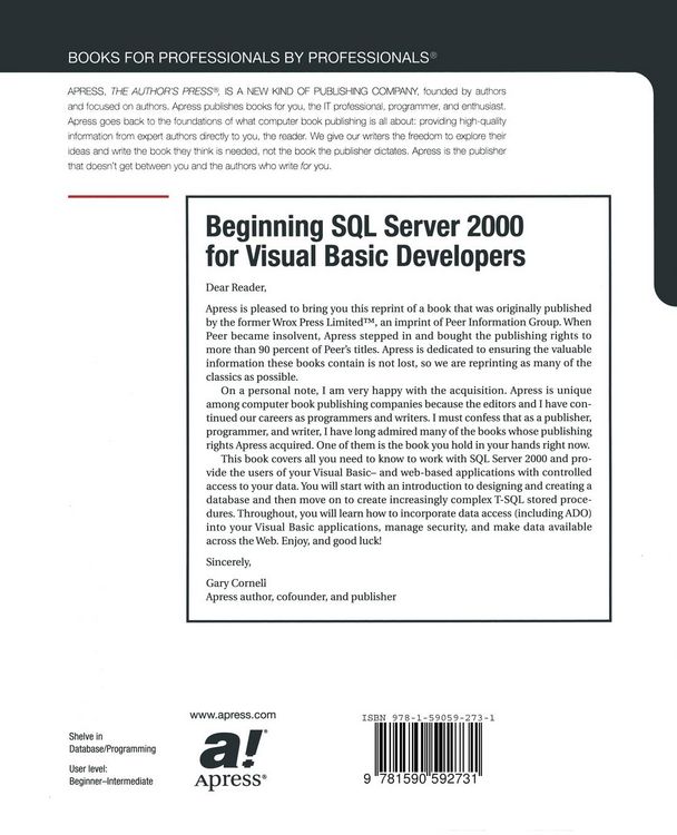 Produktbild: Beginning SQL Server 2000 for Visual Basic Developers
