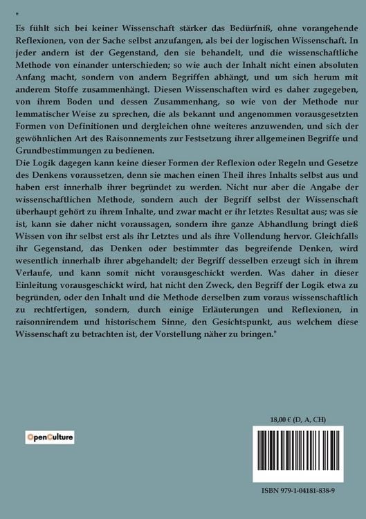 Produktbild: Wissenschaft der Logik Erster Teil