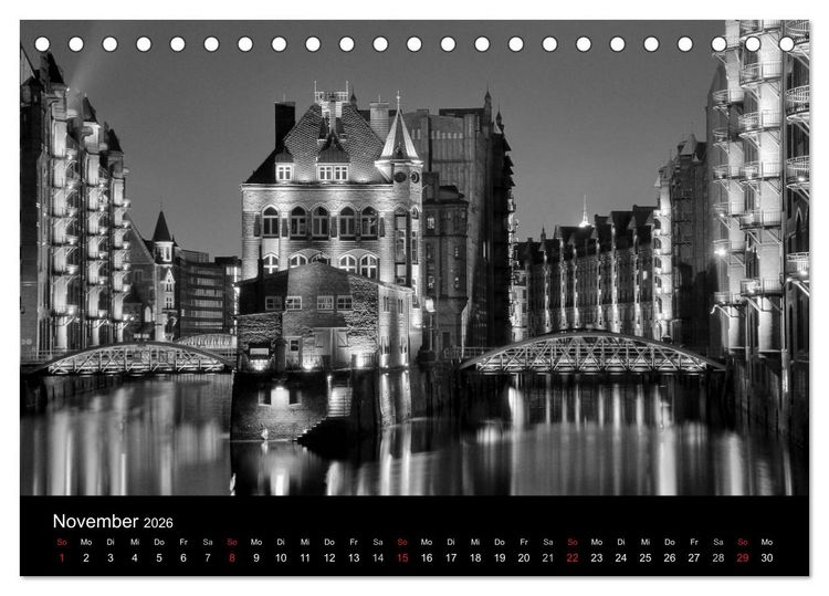 Produktbild: Hamburg monochrome Impressionen (Tischkalender 2026 DIN A5 quer), CALVENDO Monatskalender