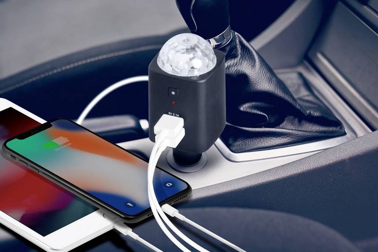 Produktbild: Technaxx Disco Mobile-Auto Charger TX-159 Belastbarkeit Strom max.=2.1 A 12/24 V, 5 V &uuml;ber USB