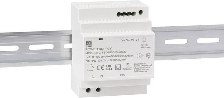 Produktbild: TRU COMPONENTS TC-13710888 Hutschienen-Netzteil (DIN-Rail) Verbrauch (StandBy) 0.3 W 24 V/DC 3.83 A 92 W Anzahl Ausg&auml;nge:1 x Inhalt 1 St.