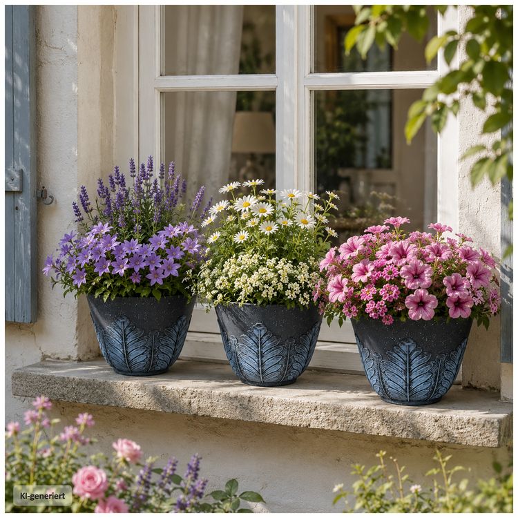 Produktbild: HTI-Living Blumentopf Nessa Feder Blau 3er-Set Blumentopf Nessa Feder Blau 3er-Set