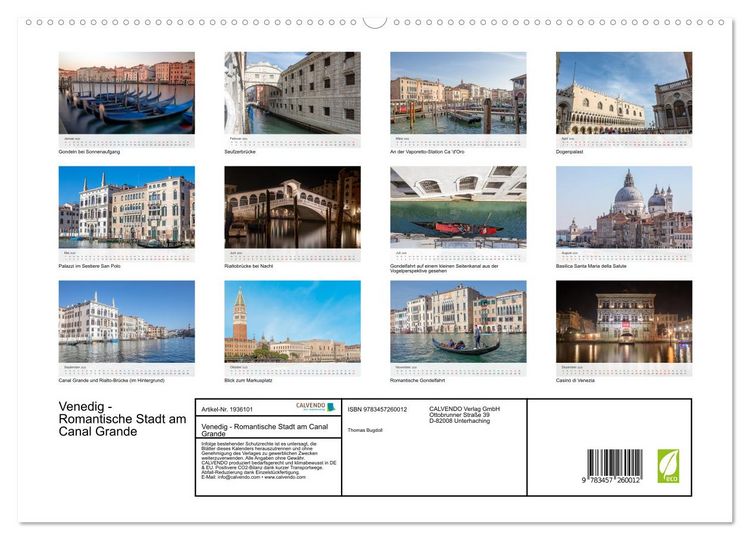 Produktbild: Venedig - Romantische Stadt am Canal Grande (hochwertiger Premium Wandkalender 2026 DIN A2 quer), Kunstdruck in Hochglanz
