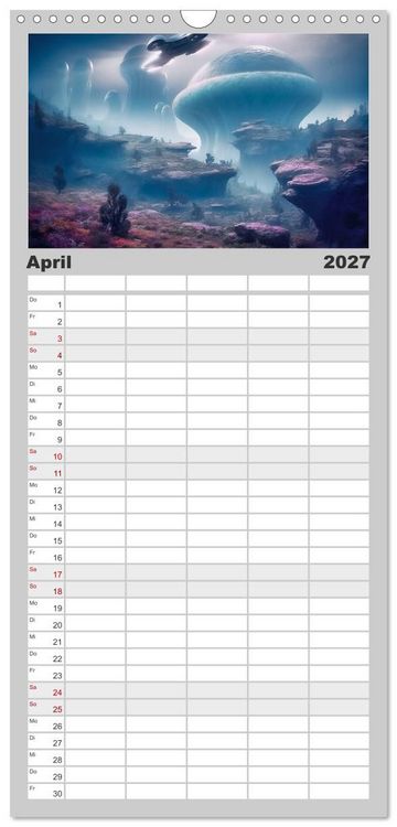Produktbild: Familienplaner 2027 - Extraterrestrisch - Auf fremden Planeten mit 5 Spalten (Wandkalender, 21 x 45 cm) CALVENDO