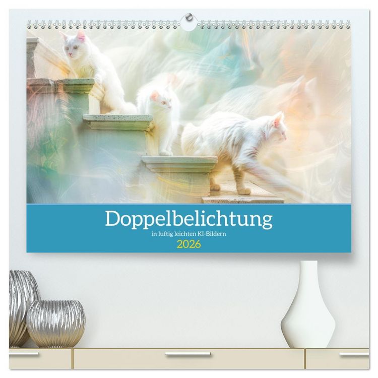 Produktbild: Doppelbelichtung in luftig leichten KI-Bildern (hochwertiger Premium Wandkalender 2026 DIN A2 quer), Kunstdruck in Hochglanz