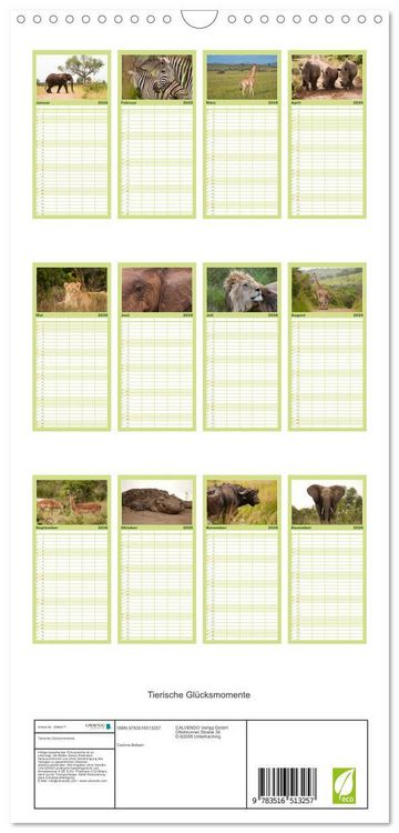 Produktbild: Familienplaner 2026 - Tierische Gl&uuml;cksmomente mit 5 Spalten (Wandkalender, 21 x 45 cm) CALVENDO