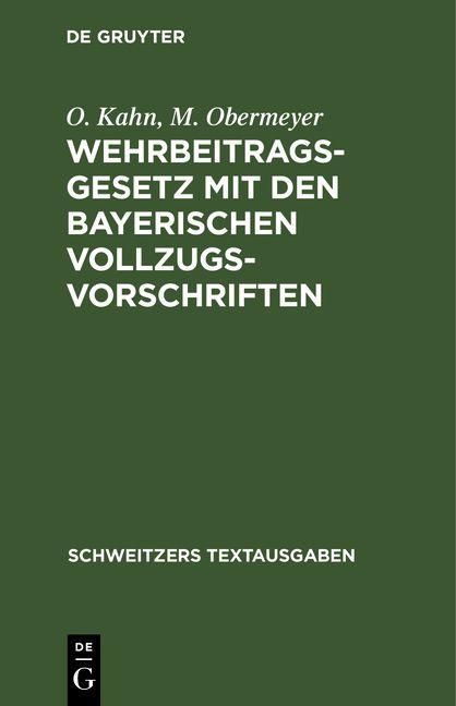 Produktbild: Wehrbeitragsgesetz mit den bayerischen Vollzugsvorschriften