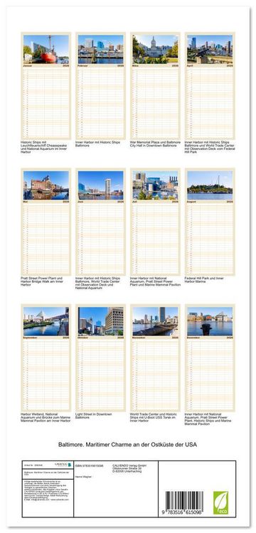 Produktbild: Familienplaner 2026 - Baltimore. Maritimer Charme an der Ostk&uuml;ste der USA mit 5 Spalten (Wandkalender, 21 x 45 cm) CALVENDO
