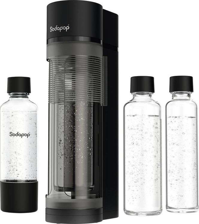 Produktbild: SODAPOP Wassersprudler Logan matt schwarz, 1x 850ml + 1x 600ml Glas + 1x 850ml PET, OHNE CO&sup2; Zylinder