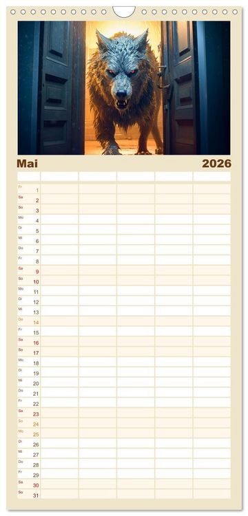 Produktbild: Familienplaner 2026 - Rotk&auml;ppchen und der Wolf mit 5 Spalten (Wandkalender, 21 x 45 cm) CALVENDO