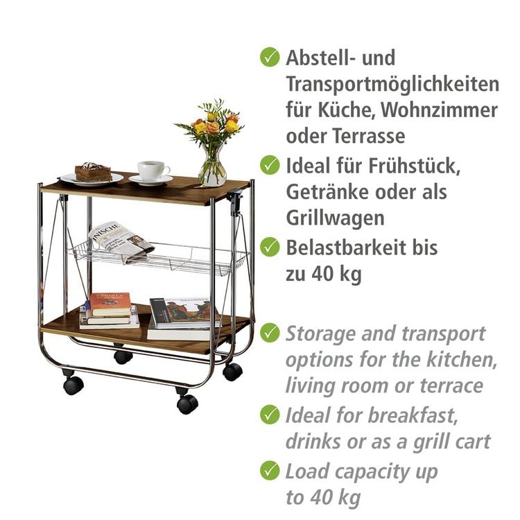 Produktbild: Servierwagen Mod. Dinett Deluxe Walnuss, zusammenklappbar