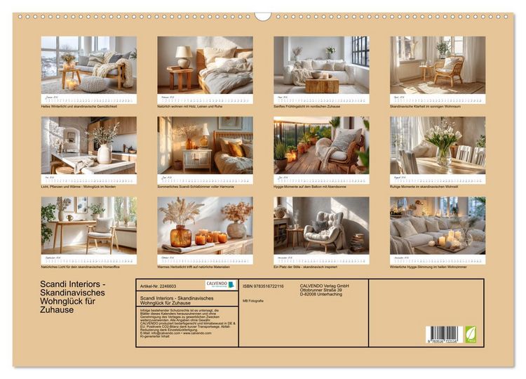 Produktbild: Scandi Interiors - Skandinavisches Wohngl&uuml;ck f&uuml;r Zuhause (Wandkalender 2026 DIN A2 quer), CALVENDO Monatskalender