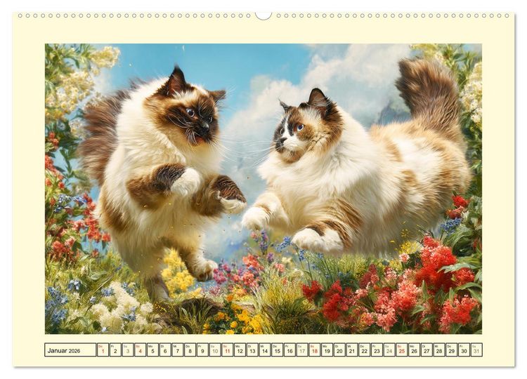 Produktbild: Liebliche Ragdolls. Katzen-Sch&ouml;nheiten in ihrer gr&uuml;nen Oase (hochwertiger Premium Wandkalender 2026 DIN A2 quer), Kunstdruck in Hochglanz