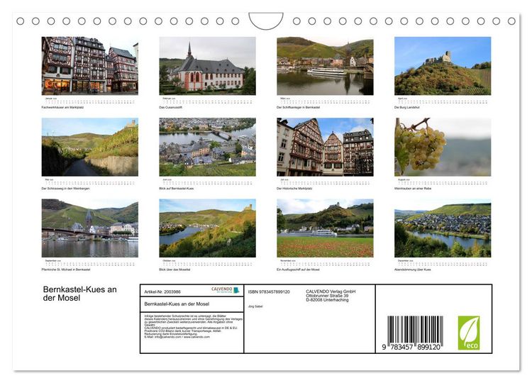 Produktbild: Bernkastel-Kues an der Mosel (Wandkalender 2026 DIN A4 quer), CALVENDO Monatskalender