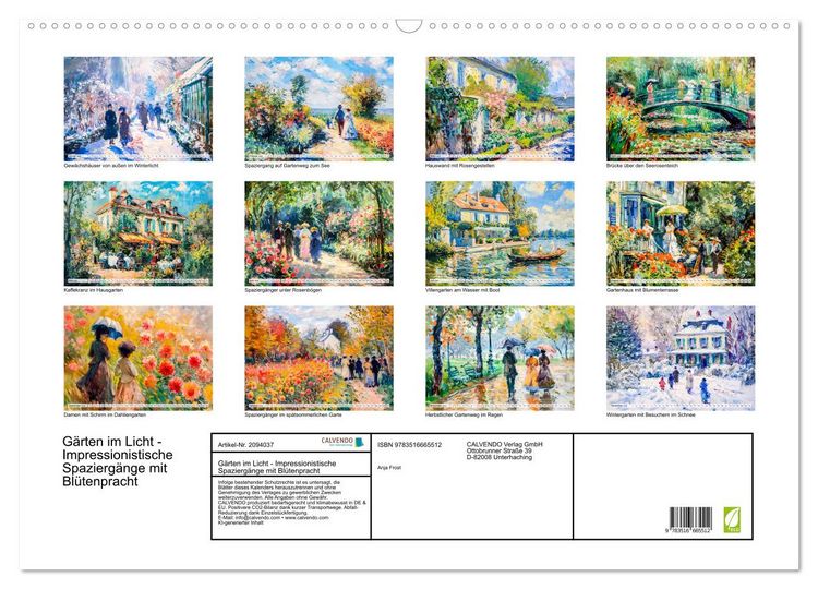 Produktbild: G&auml;rten im Licht - Impressionistische Spazierg&auml;nge mit Bl&uuml;tenpracht (Wandkalender 2026 DIN A2 quer), CALVENDO Monatskalender