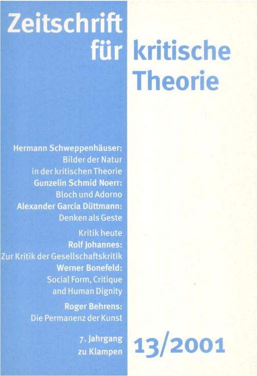 Produktbild: Zeitschrift f&uuml;r kritische Theorie / Zeitschrift f&uuml;r kritische Theorie, Heft 13 (2001)